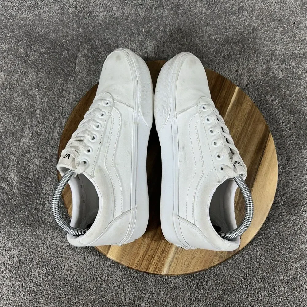 VANS Ward Platform Women's Sz 9 White Canvas Athletic Skate Platform Shoes Used